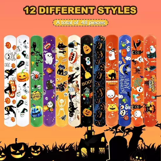 48 PCS Halloween Slap Bracelets Toys for Kids Girls Halloween48 