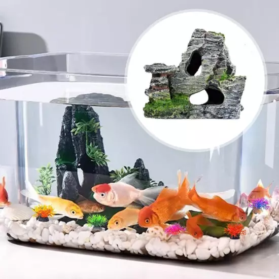 Aquarium Mountain Ornament Fish Tank Decor Decoration View Stone Rock Cave U6K7