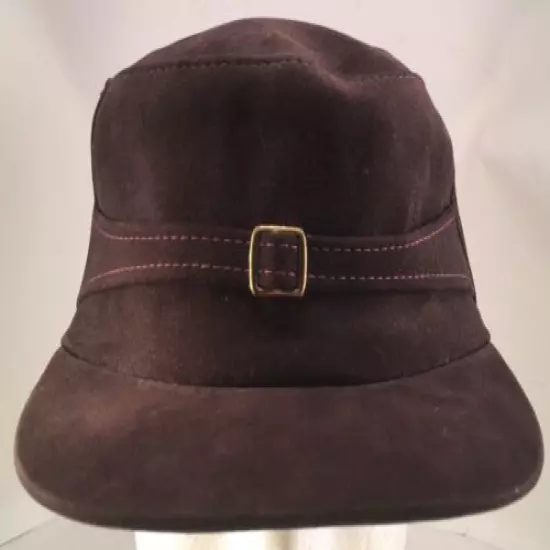 Vintage Brown Suede Cadet Style Hunting Hat Cap with Ear Flaps Size 7 1/8