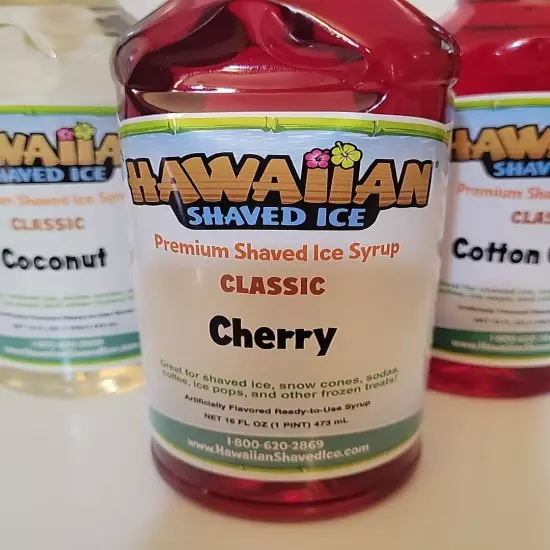 Hawaiian Shaved Ice Syrup Cherry Coconut Cotton Candy 16 Oz. 3 Ct. Bottles