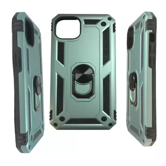 Shockproof Dual Layer Magnetic Ring Case for iPhone 14 Plus, Free Tempered Glass