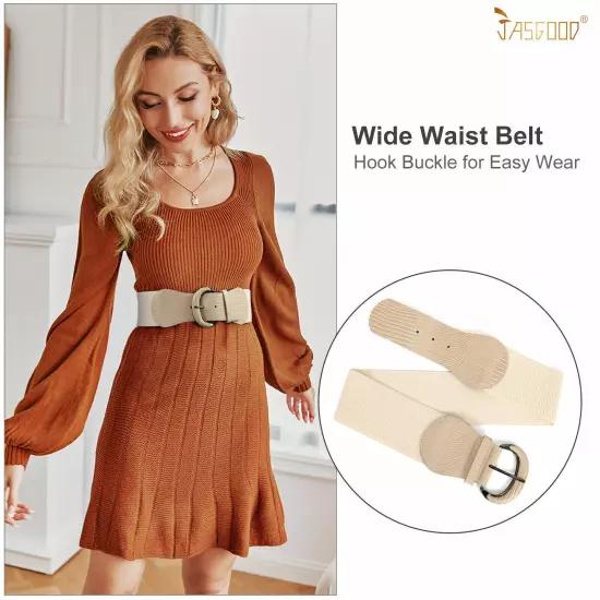 Womens Belt Wide Buckle Elastic Stretch Women Faux Leather Skinny Waist Dress US