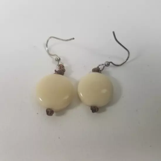 Dangling Pierced Vintage BOHO Hook Earrings Cream Rustic Hippie