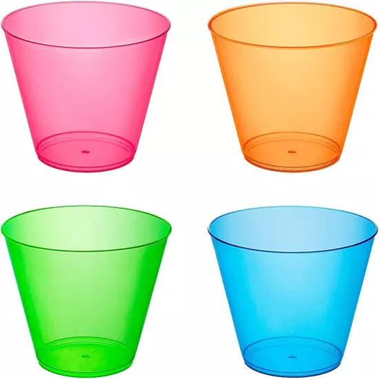 Party Essentials Plastic Cups, 100 Count (Pack of 1), Assorted Neon 