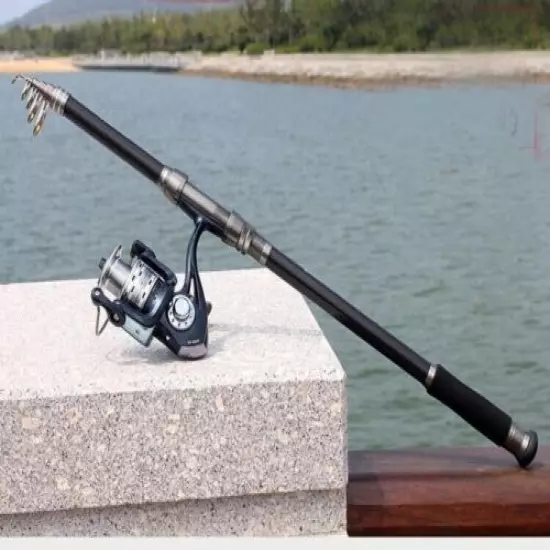 Carbon Fiber Fishing Rod Pole Spinning Rock Telescopic Super Hard Portable Black