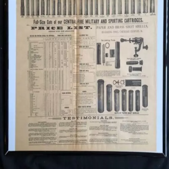 LARGE ILLUSTRATED AMMUNITION BROADSIDE 1880'S U.S. CARTRIDGE CO.