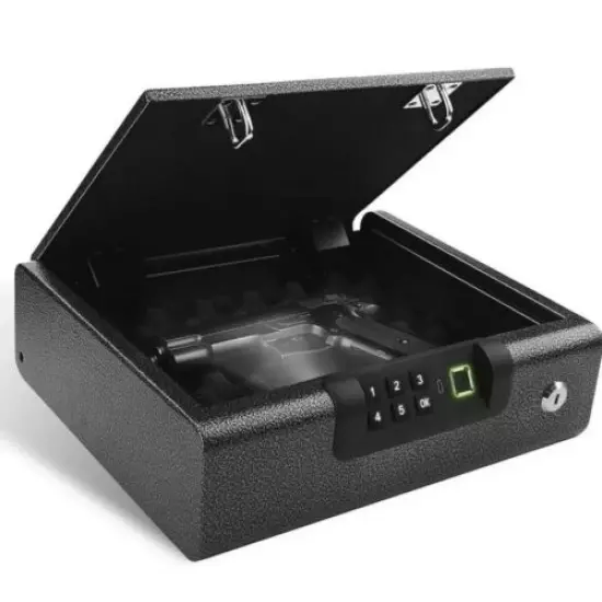 Biometric Gun Pistol Safe Metal Steel Box Case Firearm Secure Cable Fingerprint 