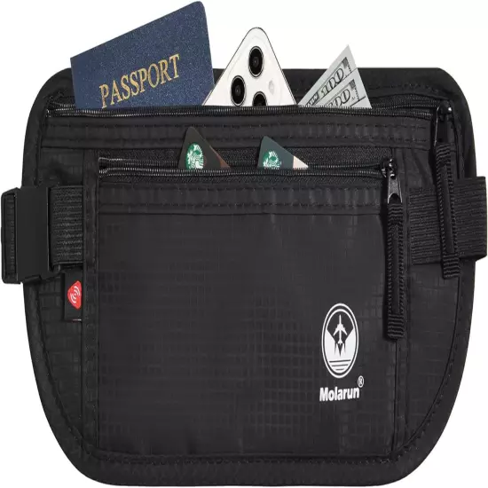 Travel Money Belt - Slim Passport Holder Secure Hidden Travel Pouch 