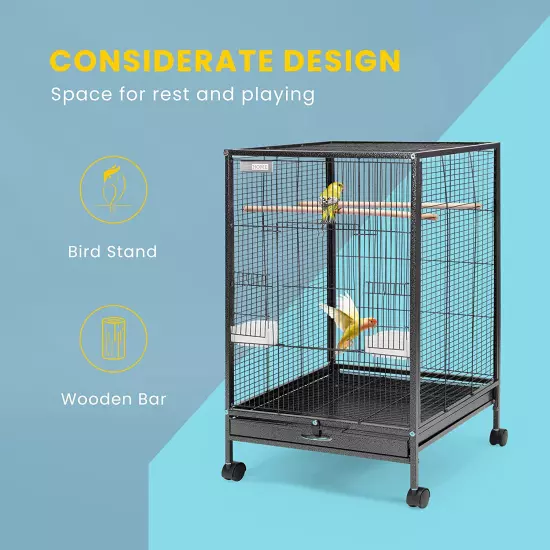 30 Inch Height Wrought Iron Bird Cage with Rolling Stand for Parrots C