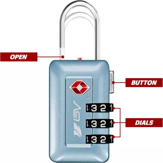 BV TSA Approved Luggage Travel Lock, Set-Your-Own Combination Arctic Blue 