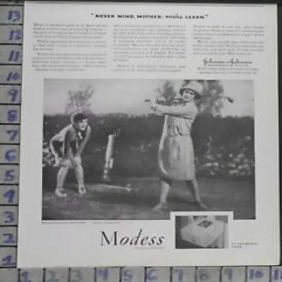 1929 MODESS DANCE FLAPPER SUFFRAGE PAD SANITARY GOLF SPORT VINTAGE AD BQ27