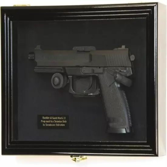 Gun Display Case Wood Black Handgun Pistol Revolver Lock US Shadow Box Frame 