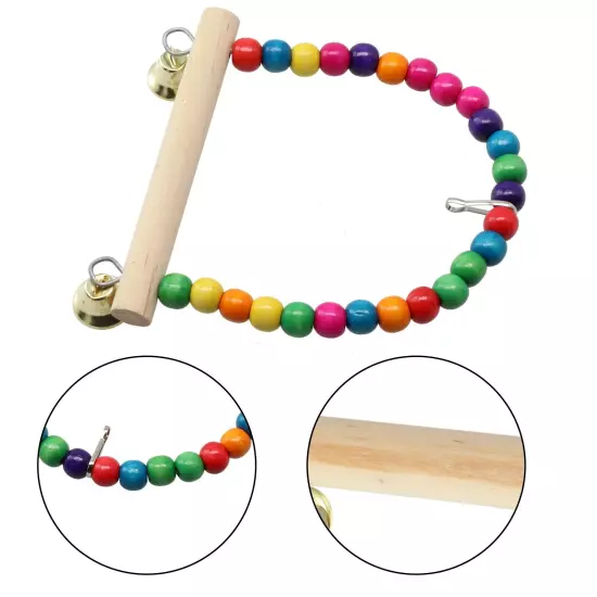 Natural Perch Parrot Swing Toy with Colorful Beads Encourage Bird's Playfulness