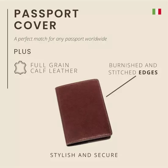 Italian Leather Passport Cover for Men and Women, Handmade in Italy, Brown