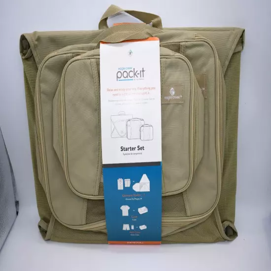 EAGLE CREEK PACK-IT STARTER SET WITH GARMENT FOLDER, 1 CUBE & 1/2 CUBE IN TAN