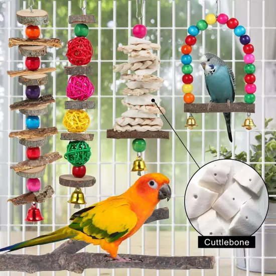 Bird Perch Bird Toys Parakeet Toys,6 Pack Bird Cage Accessories Wooden Chew Toys