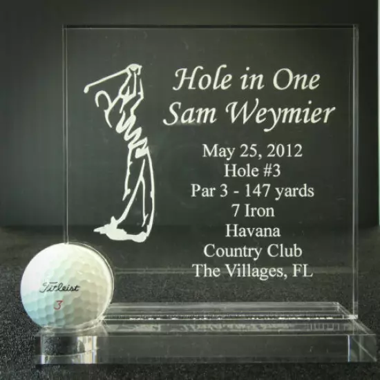 Hole in One Golf Trophy - Award - Plaque- Man or Woman - Crystal Clear - 2019