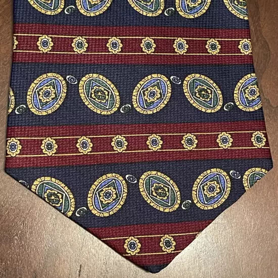 Tommy Hilfiger Blue Burgundy Gold 100% Silk Men’s Neck Tie Made In Usa