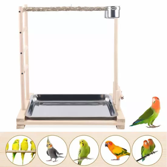 49*37*59cm Wood Bird Tree Stand Large Parrot Perch Playstand w/Steel Tray 2*Bowl