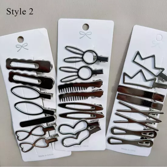 24pcs Metal Hair Clips Set Silver Alloy Barrettes Bangs Side Clips Hairpins