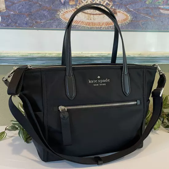 KATE SPADE CHELSEA NYLON MEDIUM BLACK TOTE SATCHEL BAG ZIP SHOULDER CARRYALL