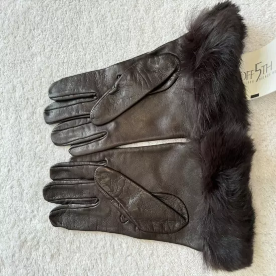 Saks Off Fifth Women Brown Leather Gloves, Silk Lined Size 7.5