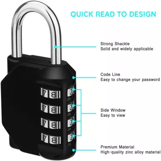 Combination Locker Lock, 4 Digit Outdoor Padlock for Gym, School, Gates, Doors, 