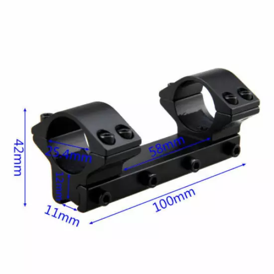 25.4mm 11mm Rifle Scope Dovetail Mount Dual Ring Long 100mm Rail Low Flat