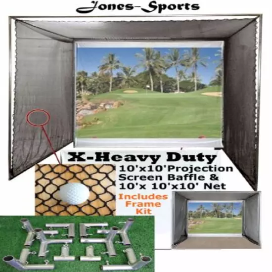 Golf Impact Projection Screen 10' x10' Baffle w/ 10'x10'x10' Net & Frame Corners