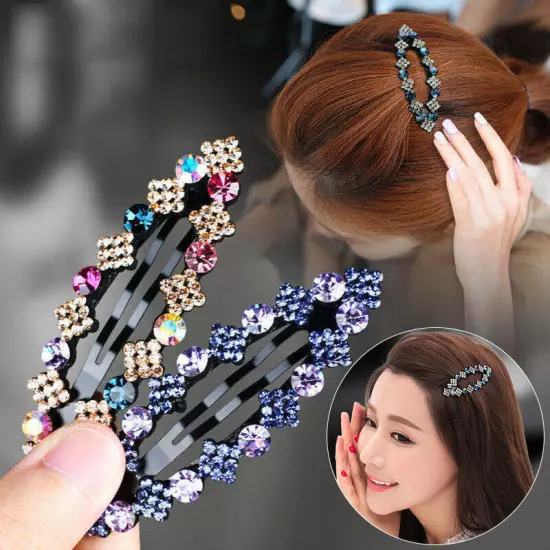 Women Girls Bling Crystal Hairpins Rhinestone Hair Clip Pins Barrettes Headwear