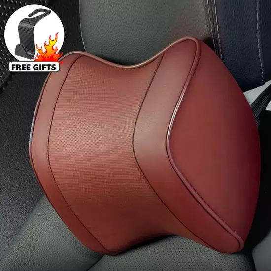 Leather Car Neck Pillow Set Back Headrest Lumbar Supports Travel Cushion Cover