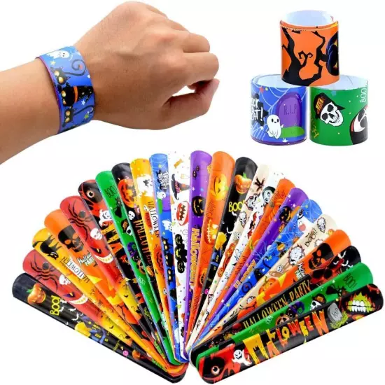 48Pcs Halloween Party Favors Slap Bracelets Rubber Assorted 