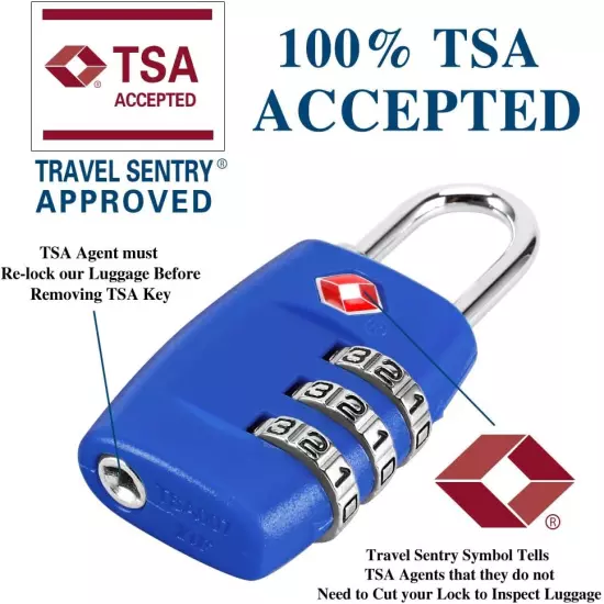 TSA Luggage Locks (4Pack) - 3 Digit Combination Padlocks - Approved Travel Lock 