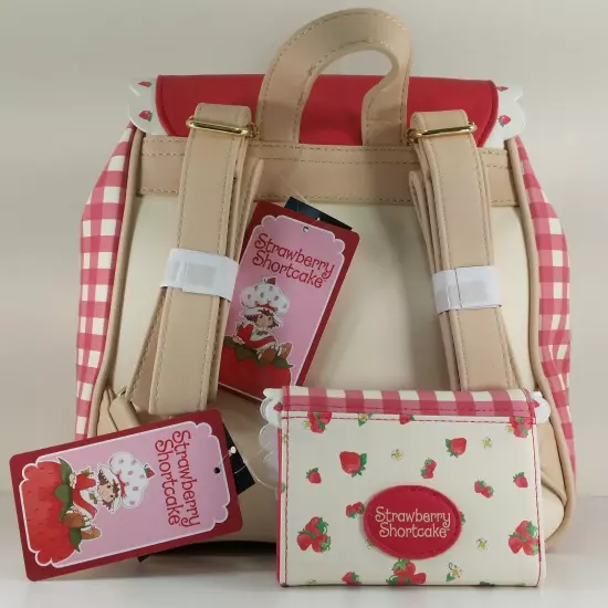 Strawberry Shortcake Gingham Mini Backpack Bag & Wallet Cardholder Set New