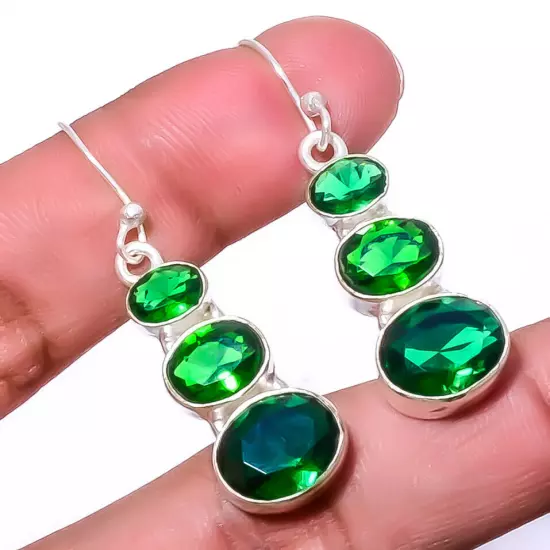 Chrome Diopside Gemstone 925 Sterling Silver Earring 1.64" T91