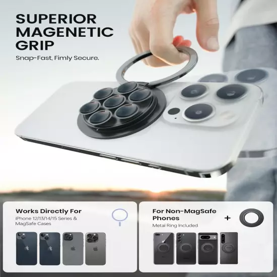 Magnetic Suction Grip with Adjustable Ring Stand ,Hands-Free Phone Grip