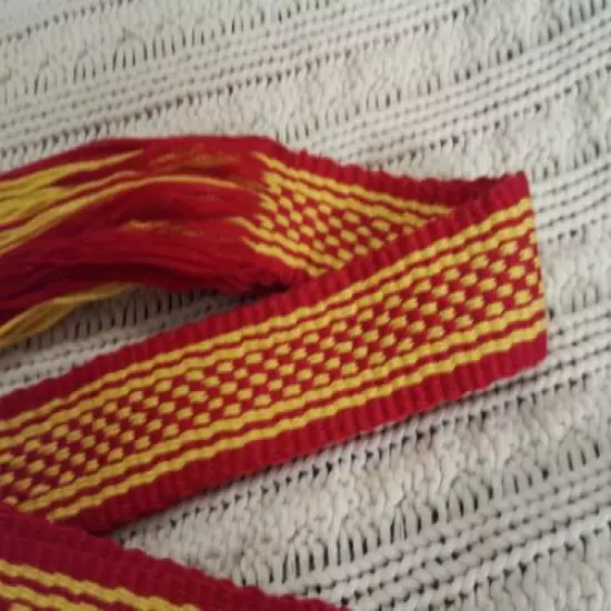 Item20192435 Powder horn strap belt red and yellow cotton 33" long x 1 3/8"