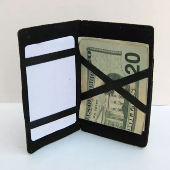 Black Genuine Leather Magic Wallet Credit Card Holder for Mens Kids