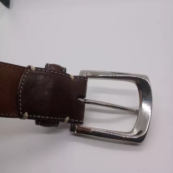 Johnston Murphy 75-61151 Brown Pebble Leather Dress Golf Belt Chrome Buckle -36