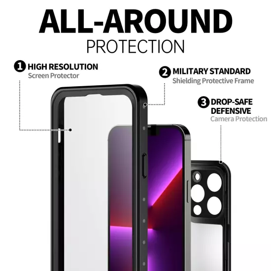 For iPhone 13 Pro Max 13 Mini Waterproof Case Shockproof with Screen Protector