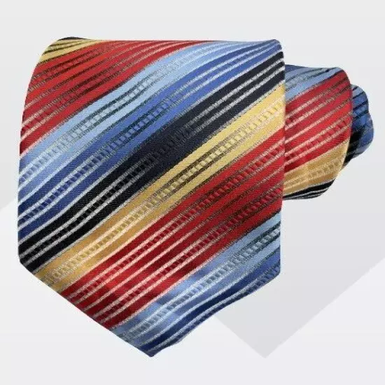 Red Blue Beige Colorful Striped Regimental Repp Silk Tie 3" x 58"