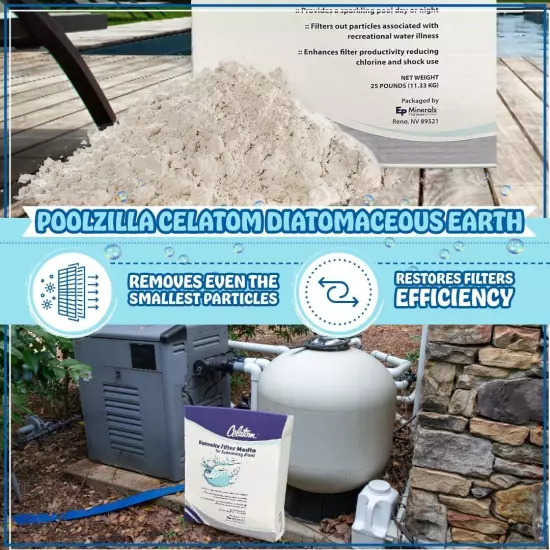 25LB Celatom Diatomaceous Earth (DE) Pool Filter Aid, with Added DE Scooper, for