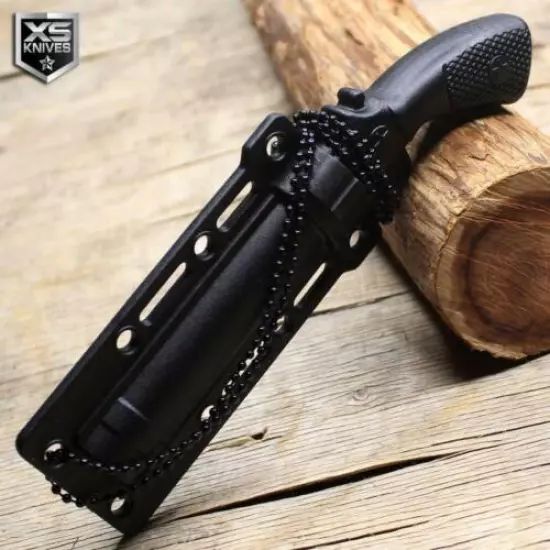 Tactical Military SURVIVAL Pistol Style Fixed Blade NECK Knife + Sheath BLACK