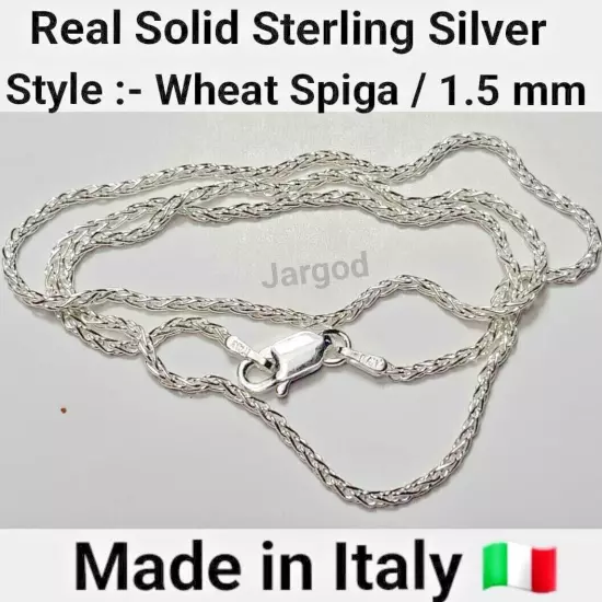 Real Solid 925 Sterling Silver Wheat Spiga Rope Chain Necklace Italy Jargod