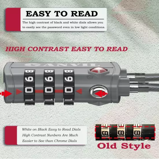 TSA Approved Luggage Locks - Re-Settable 3-Digit Combination Cable Lock with All