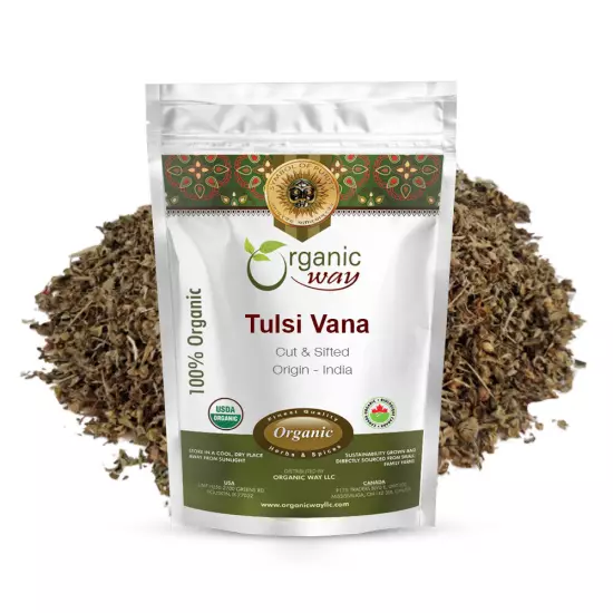 Organic Way Tulsi Vana (Holy Basil) Cut & Sifted - Kosher & USDA Certified