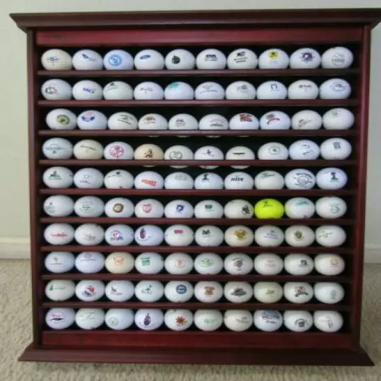 Collector Collection of 100 Golf Balls In Wooden Display Case - Golf Course LOGO