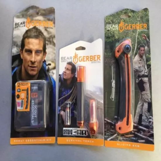 Lot of 3 Gerber Bear Grylls Survival Scout Kit Torch And Saw