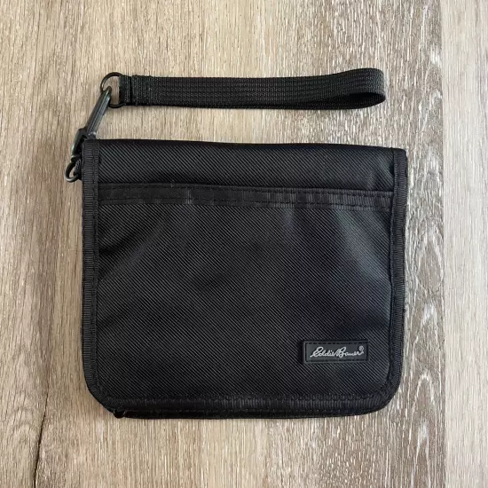 Eddie Bauer Black Connect Travel Wallet Zip Closure Strap