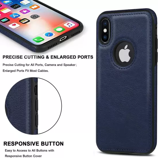 For iPhone X XR Xs Max Shockproof Leather Premium Slim Case Non-Slip Grip Cover